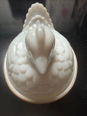 White Ceramic Hen on Nest Covered Dish